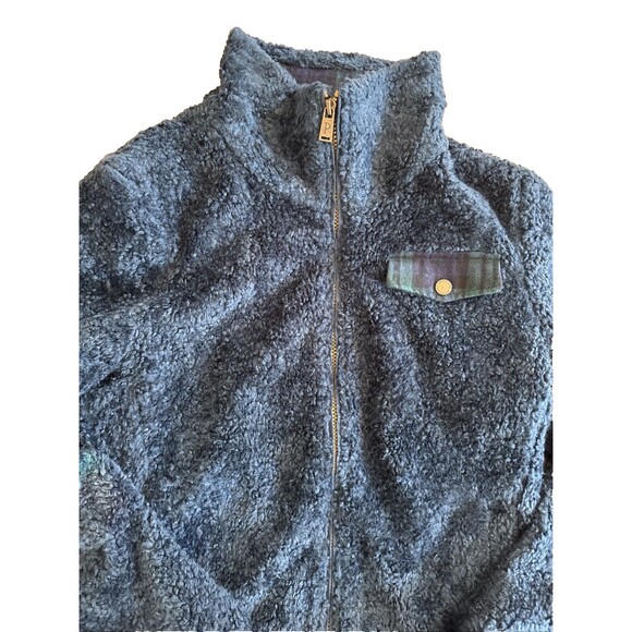 Pendleton Fuzzy Zip Jacket Women's Sherpa Coat Navy Blue Small, Chest Pocket - Picture 2 of 5